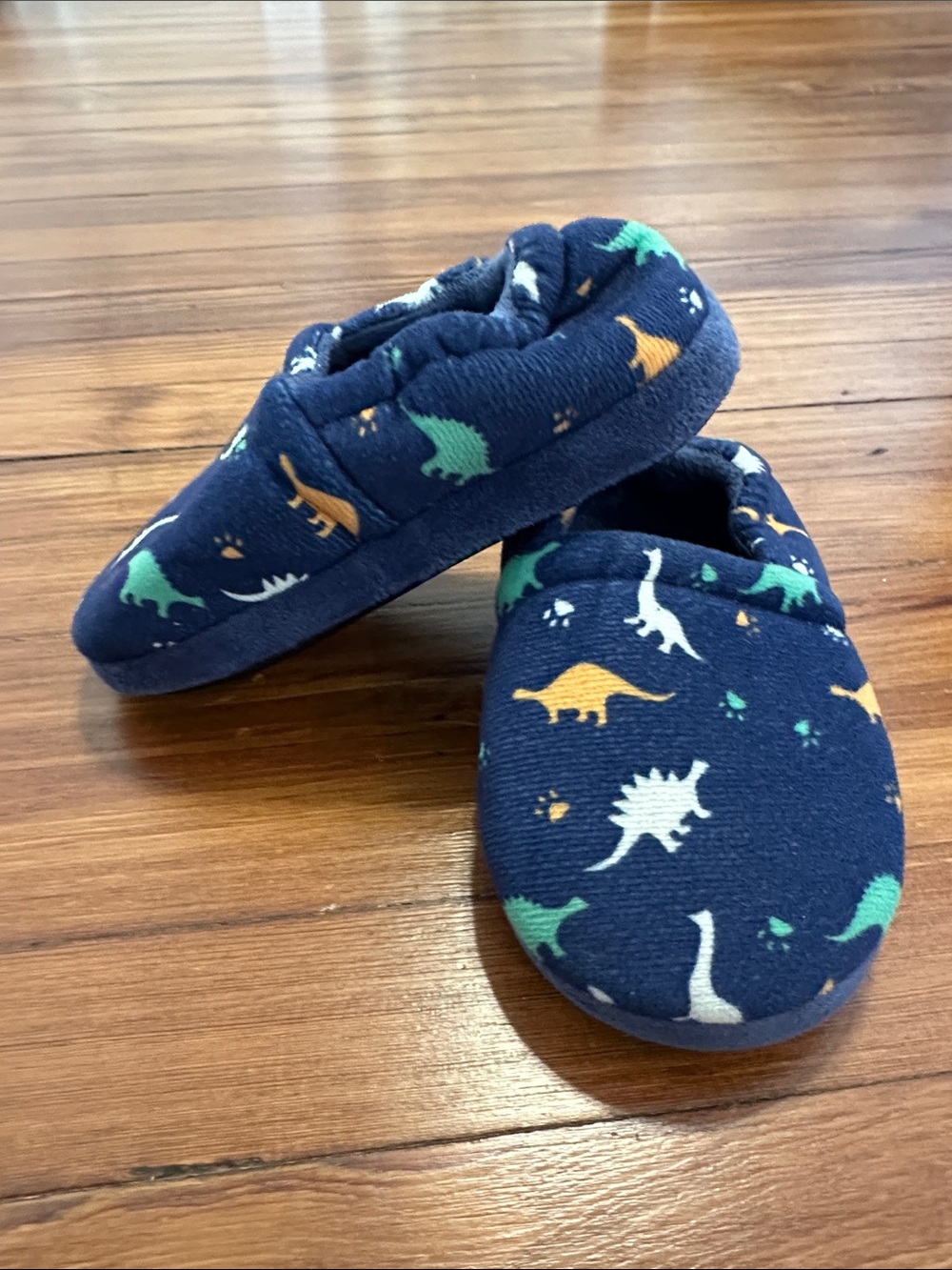Kids Navy Dinosaur Slip-On Slippers